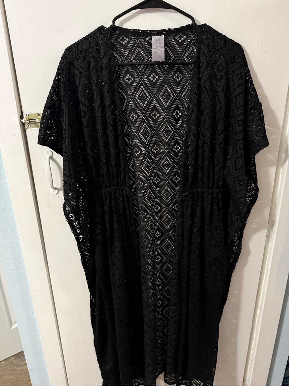 Time and Tru Black Lace Long Sleeve Open-Front Cover-Up